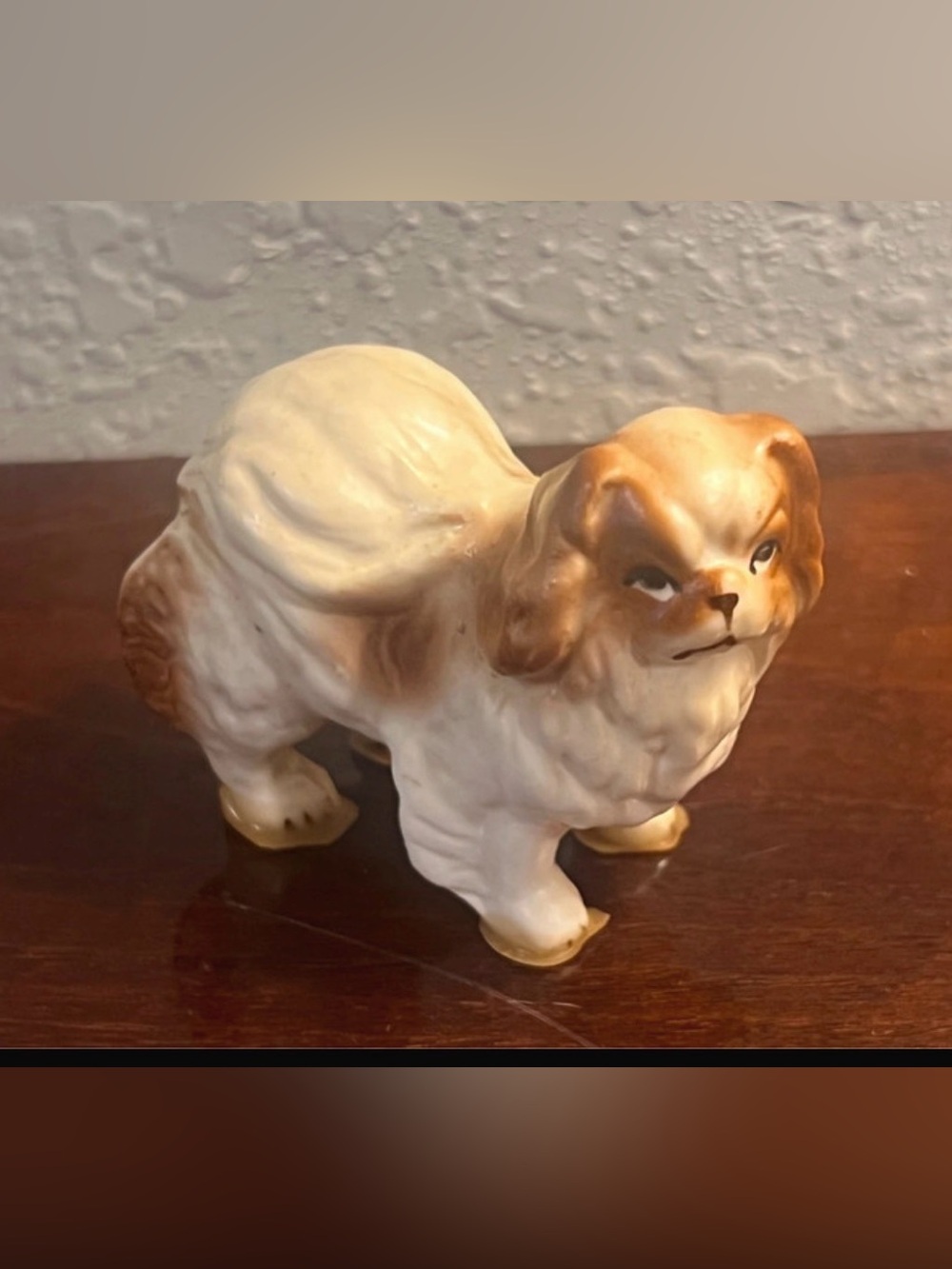 Miniature Cream and Brown Ceramic Dog Figurine - Pets Small Pets Decor Pekingese